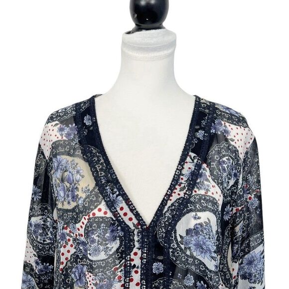 Bay Studio Career Blouse Plus Size 2X Sheer Boho V Neck Floral Lace Tunic Top - Picture 2 of 10